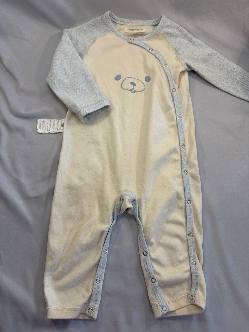 Blara Organic Cream & Light Gray Bear-Print Footed Pajamas